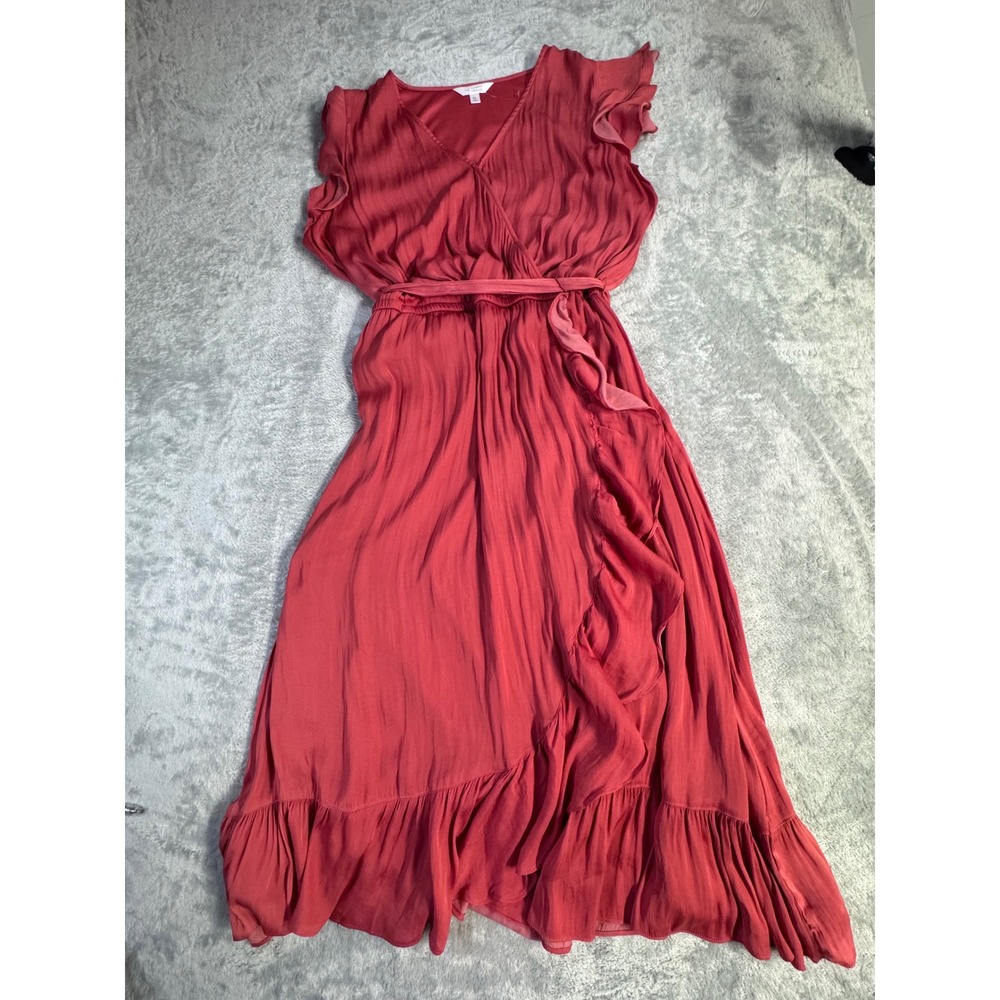 LC Lauren Conrad Pink Ruffle Faux Wrap Midi Dress Flutter Sleeve XL